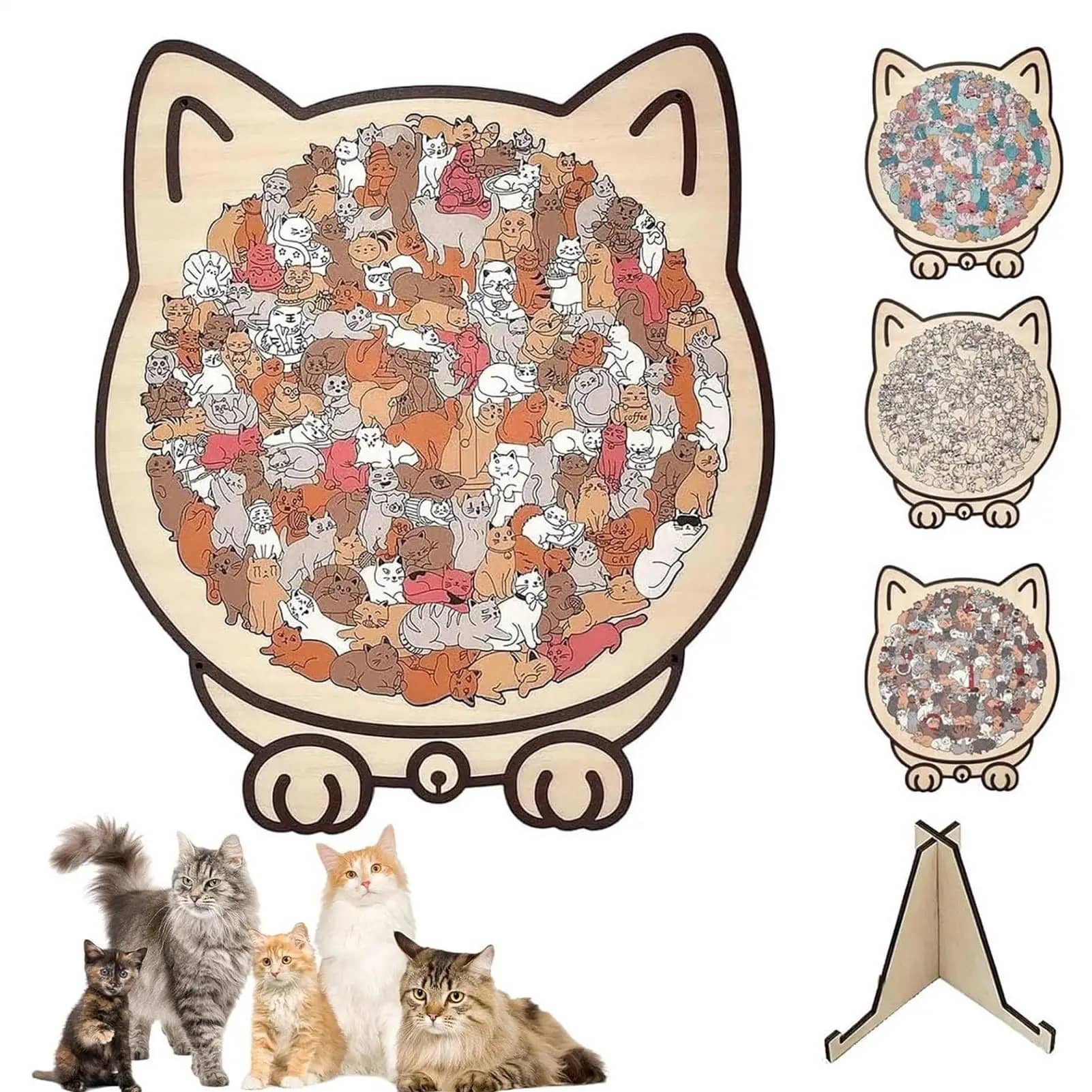 PurrPuzzle Cat Crowd Wooden Art Game