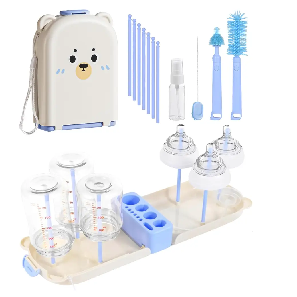 Portable Baby Bottle Drying Rack & Cleaning Kit