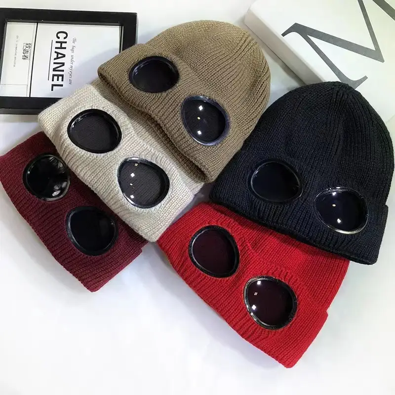 Winter Knit Beanie Hat with Removable Goggles