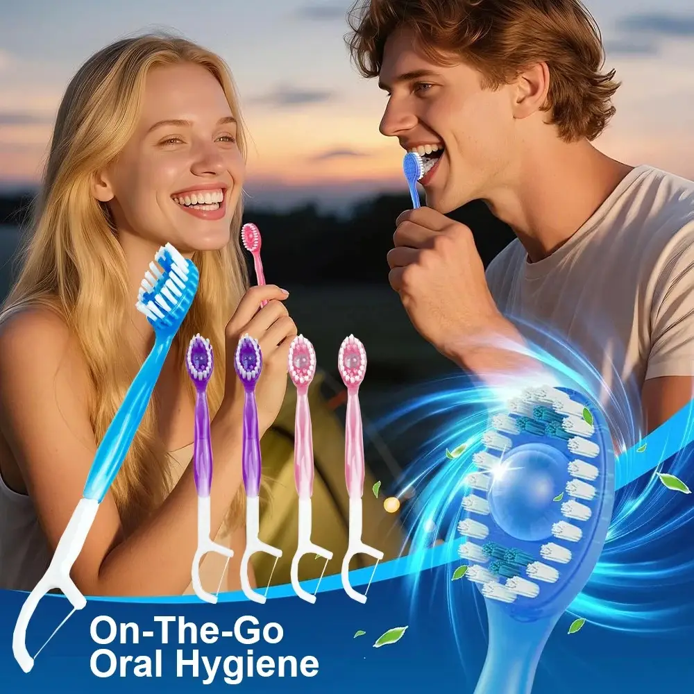 Disposable Travel Toothbrushes with Built-in Toothpaste & Floss Picks – 12 Pack