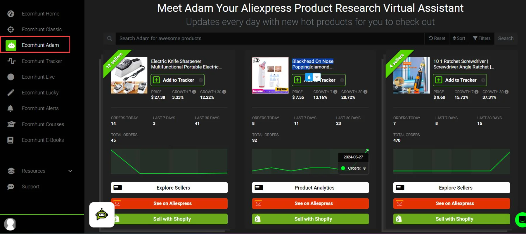 EcomHunt ADAM - AliExpress Product Research